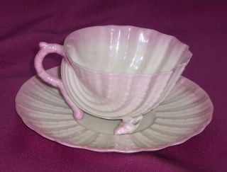 Vintage Belleek Ireland Neptune Pattern Cup & Saucer Black Mark Circa 1900