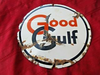 Vintage Good Gulf Sign Porcelain