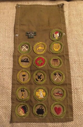 Early Vintage Boy Scout Merit Badge Set With Pin/badge Sash Bsa