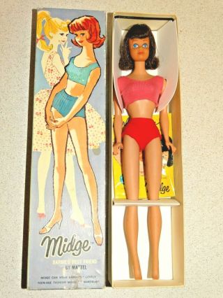Barbie: Vintage Brunette Straight Leg Midge Doll W/box