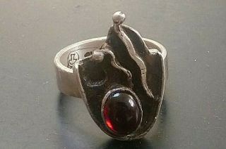 Sam Kramer Vintage Modernist American Sterling Silver & Red Garnet Ring Rare