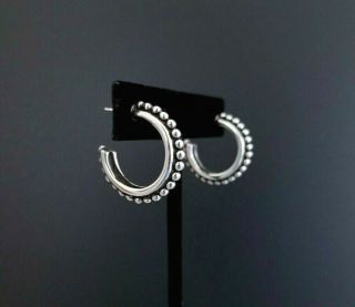 Vtg 925 Sterling Silver Mcm Beaded Open Hoop Earrings,  Stephen Dweck,  1 " 11.  9g