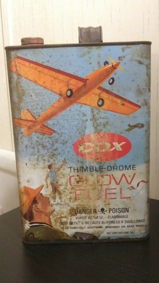 Vintage Cox Thimble - Drome Glow Fuel Can.  Not Oil Can.  Graphics.  One Gallon