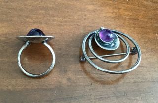 N.  E.  From Amethyst Sterling Silver Ring And Brooch Mcm 1950s 60s Denmark