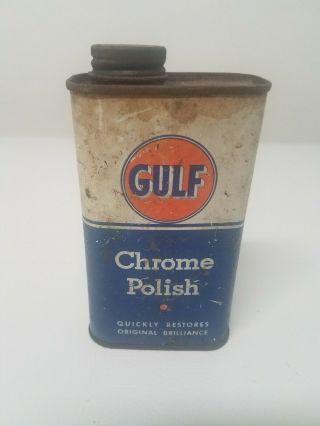 Rare Vintage Gulf Oil - Chrome Polish Tin - 8 Oz Can - Old Logo - 1/2 Full