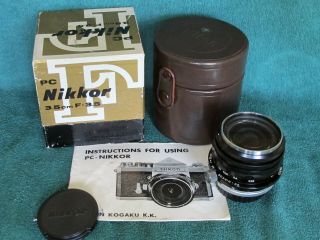 Rare Early 1963 Nikon Pc - Nikkor 3.  5cm 35mm F/3.  5 Shift Lens Boxed Collector
