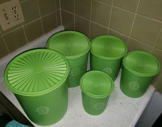 Set of 5 Vintage Tupperware Canisters in Lime AKA Green Apple 10 piece Nesting 4