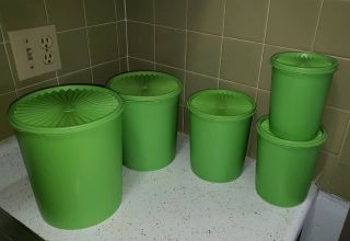 Set of 5 Vintage Tupperware Canisters in Lime AKA Green Apple 10 piece Nesting 5