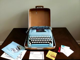 Vintage 1957 Smith - Corona Silent - Typewriter W/ Case Key Guide,  Etc