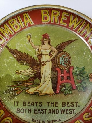 1900 ' s Pre - Prohibition Columbia Brewing Co.  Beer Tip Tray Tacoma Washington RARE 2