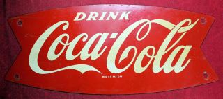 Coca Cola Fishtail Metal 12 " X5 " Metal Sign - 1960 