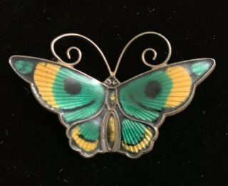 Vtg David Andersen Sterling Silver Guilloche Enamel Butterfly Pin Brooch,  Norway