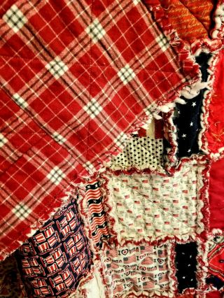 Patriotic Large Rag Quilt Vintage Look - Handcrafted 44 X 60 4