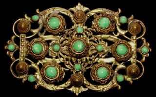 Green Glass Large Neiger Brothers Czech Art Deco Vintage Brooch