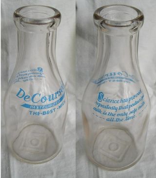 One 1 Rare 1914 Decoursey,  S Quart Dairy Glass Milk Bottle Pasteurized Old Vtg