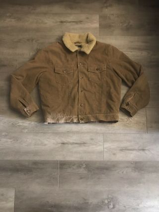 Vintage Polo By Ralph Lauren Corduroy Sherpa Lined Jacket Tan Mens Size Large