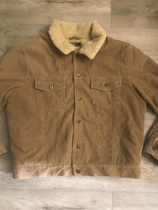 Vintage Polo by Ralph Lauren Corduroy Sherpa Lined Jacket Tan Mens Size Large 2