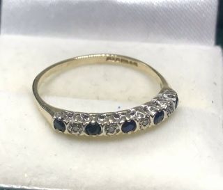 Vintage Antique 9ct Gold & Platinum Diamond Sapphire Engagement Ring Size P - Q