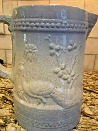 Rare Vintage Peacock Salt Glaze Blue Stoneware Pitcher - Great Shape