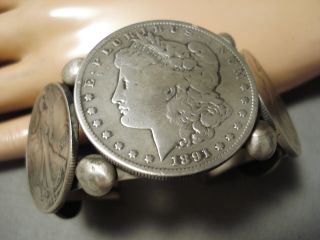 Huge Heavy Vintage Native American Sterling Silver Old Coin Bracelet
