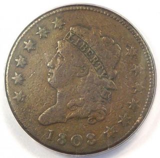 1808 Classic Liberty Large Cent 1c - Anacs Vf30 Details - Rare Date Penny