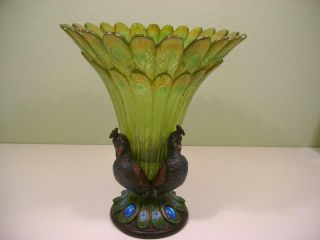 Vintage Resin Grand Plumage Peacock Sculptural Vase