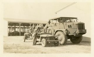Org Wwii Photo: American Gi With Jeep & Massive Massive Truck Towing Cannon