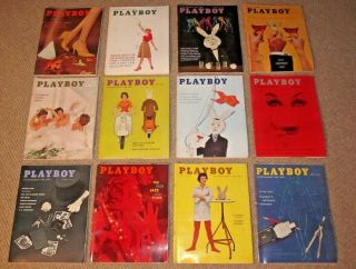 Vintage Playboy Year 1959 - All 12 Issues Complete,  Intact Centerfolds