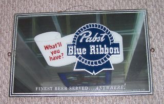 Vintage What ' ll You Have? Pabst Blue Ribbon Finest Beer Served Anywhere Mirror 3