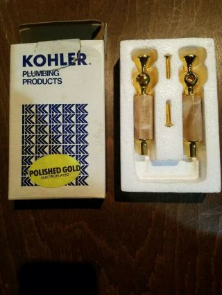 Vintage Kohler Small Sink Handles Chocolate Onyx 24 Carat Gold Finish K - 9634