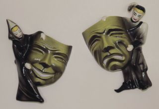 Rare Ceramic Arts Studio Vintage 40s Hamlet & Ophelia Comedy Tragedy Masks