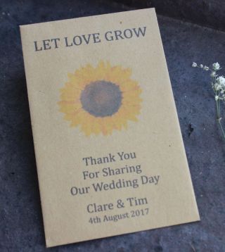 Personalised Seed Packets - Envelopes - Wedding Favours - Sunflower - Rustic - Vintage