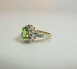 14k Yellow Gold Peridot And Diamond Halo / Cluster Ring