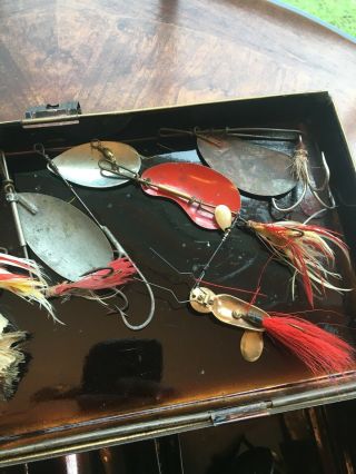 Vintage Antique Metal Tackle Box Pflueger Skinner American Spinner Lure Floats 7