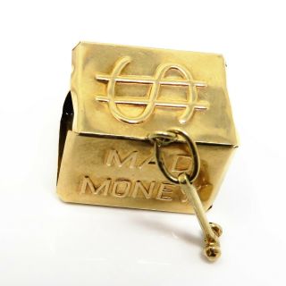 Nyjewel Vtg 14k Yellow Gold 3d Mad Money Box Charm Pendant Real Dollar Bill