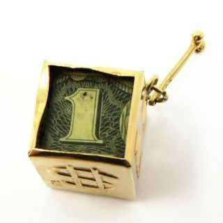 NYJEWEL Vtg 14K Yellow Gold 3D MAD MONEY Box Charm Pendant Real Dollar Bill 3