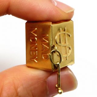 NYJEWEL Vtg 14K Yellow Gold 3D MAD MONEY Box Charm Pendant Real Dollar Bill 4