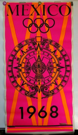 Vtg 1968 Olympics Poster Prints Countries Mexico Black Light Poster
