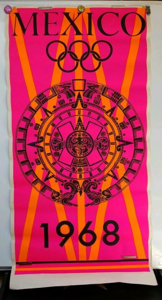 Vtg 1968 OLYMPICS Poster Prints Countries MEXICO Black Light POSTER 2