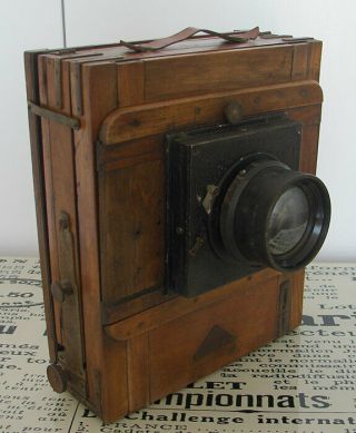 Vintage Fkd 18x24cm Wooden Large Format Camera W/ I - 37 4.  5/300 Lens And Shutter
