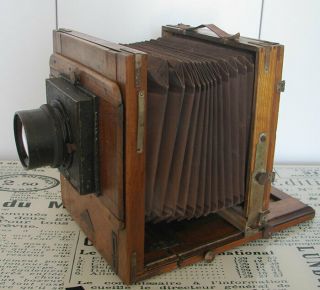 Vintage FKD 18x24cm wooden large format camera w/ I - 37 4.  5/300 lens and shutter 3