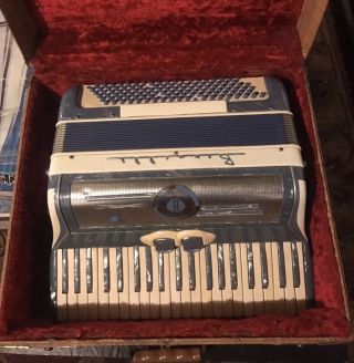 Vintage Bernelli Accordion Italy Blue Pearlized In Case L@@k