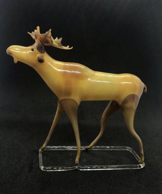Vintage Hand Blown Art Glass German Lauscha Bimini Christmas Brown Moose Rare