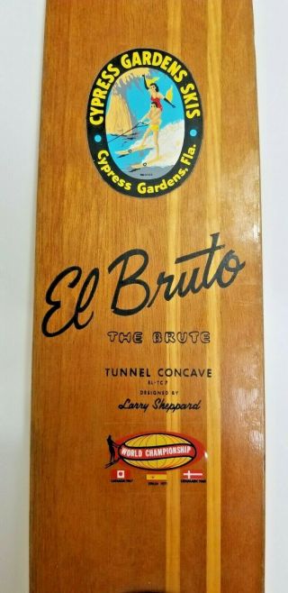 Vintage Mid Century 65 " Wooden Ski Cypress Gardens El Bruto Slalom Water Ski