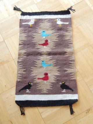 Vintage Navajo Indian Multi Bird Pictorial Rug Weaving - And
