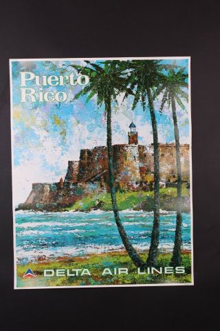 Vtg 1975 Delta Airlines Puerto Rico Advertising Poster By Jack Laycox