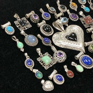 W&M.  925 Sterling Silver (78.  2g) Assorted Gemstone Of 40 Pendants 3