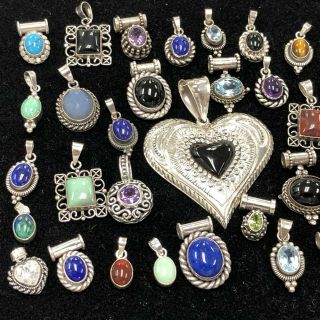 W&M.  925 Sterling Silver (78.  2g) Assorted Gemstone Of 40 Pendants 4