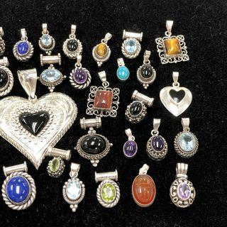 W&M.  925 Sterling Silver (78.  2g) Assorted Gemstone Of 40 Pendants 5