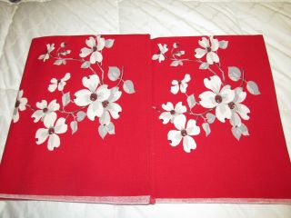 Vintage Wilendur Red Dogwood Floral Print Tablecloth 52 X 64